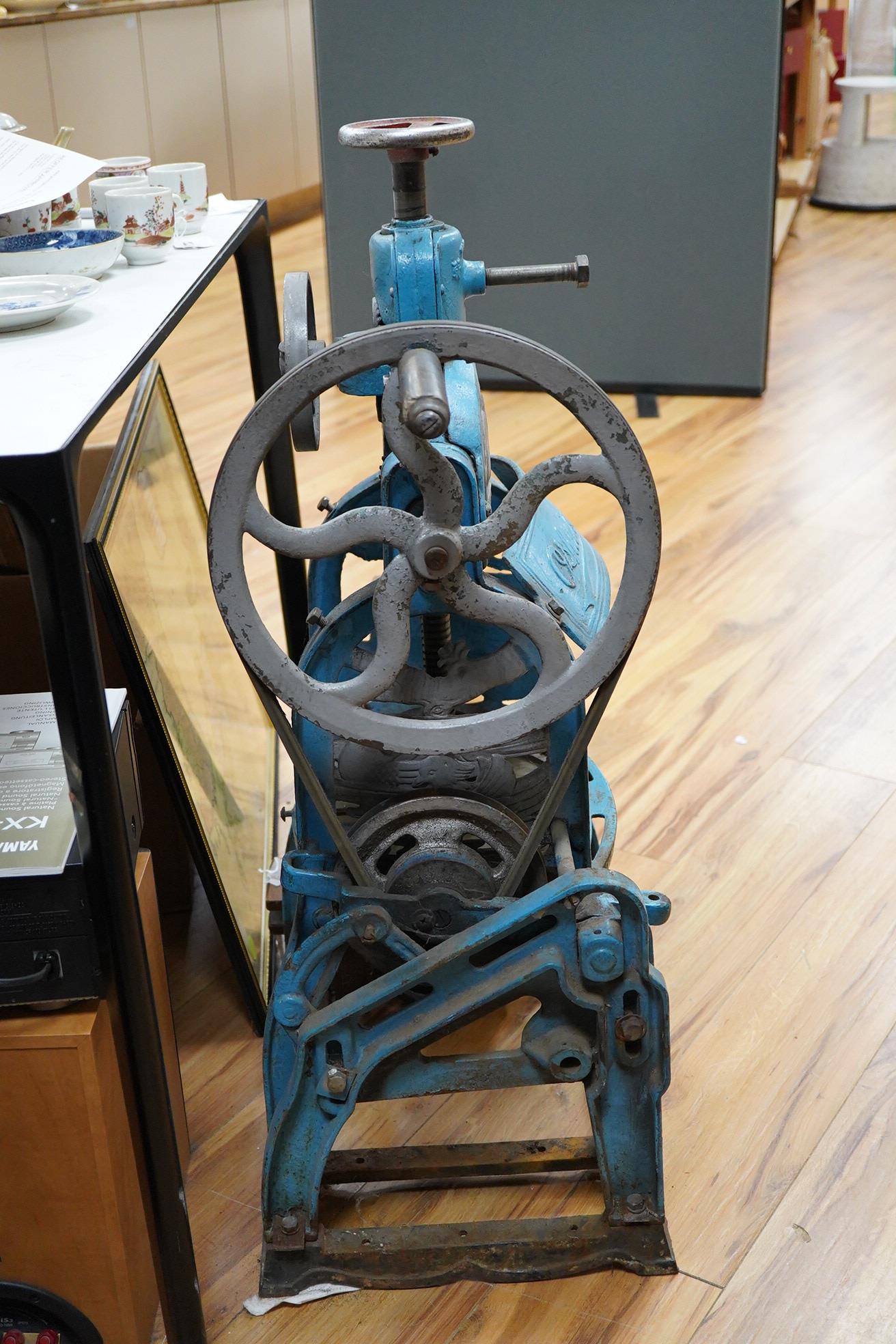 A 1960's Japanese Oshidori cast iron ice press, 90cm high